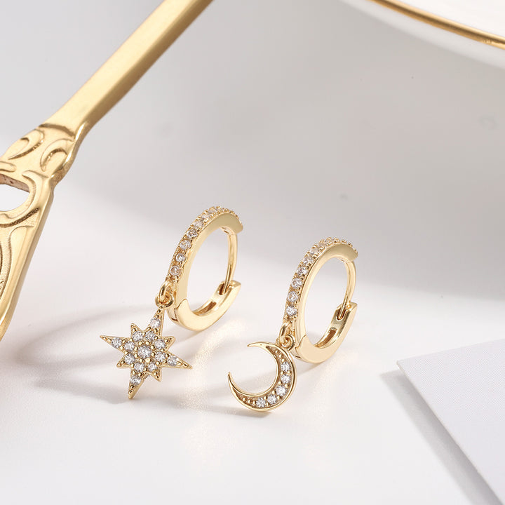 Selenichast sky gold diamond drop hoop earrings