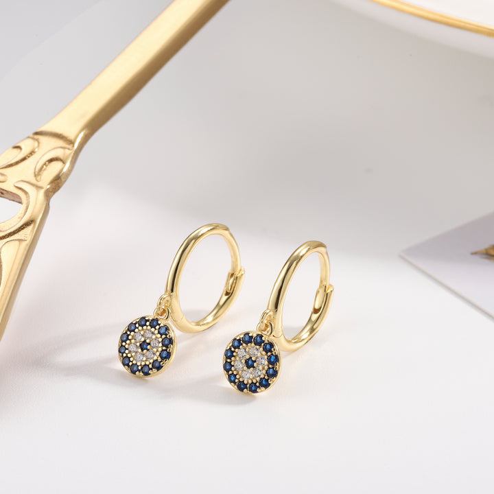 Selenichast sapphire diamond round drop hoops earrings
