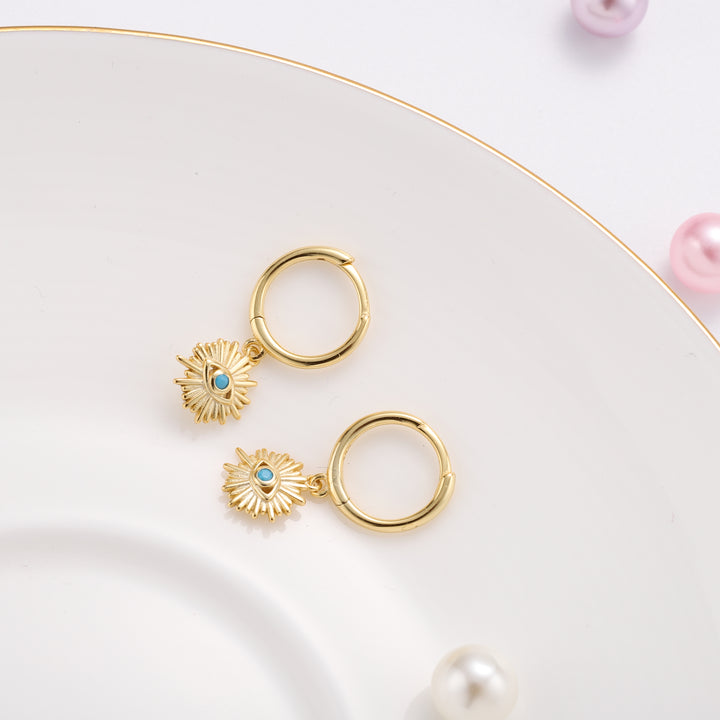 Blue Eyes Sun-Shape Drop Hoops Sterling Silver Earrings