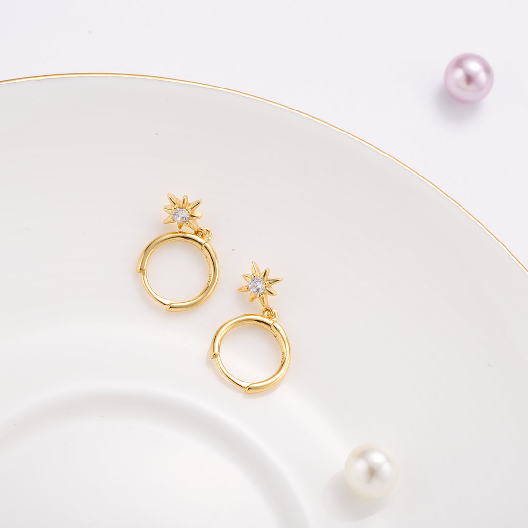Selenichast diamond star shape drop hoops earrings