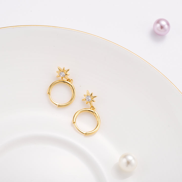 Selenichast diamond star shape drop hoops earrings