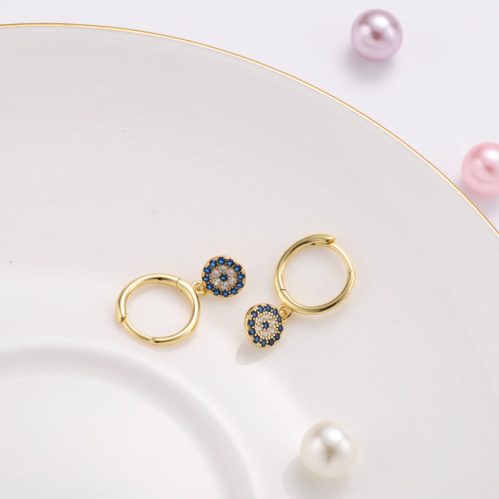 Selenichast sapphire diamond round drop hoops earrings