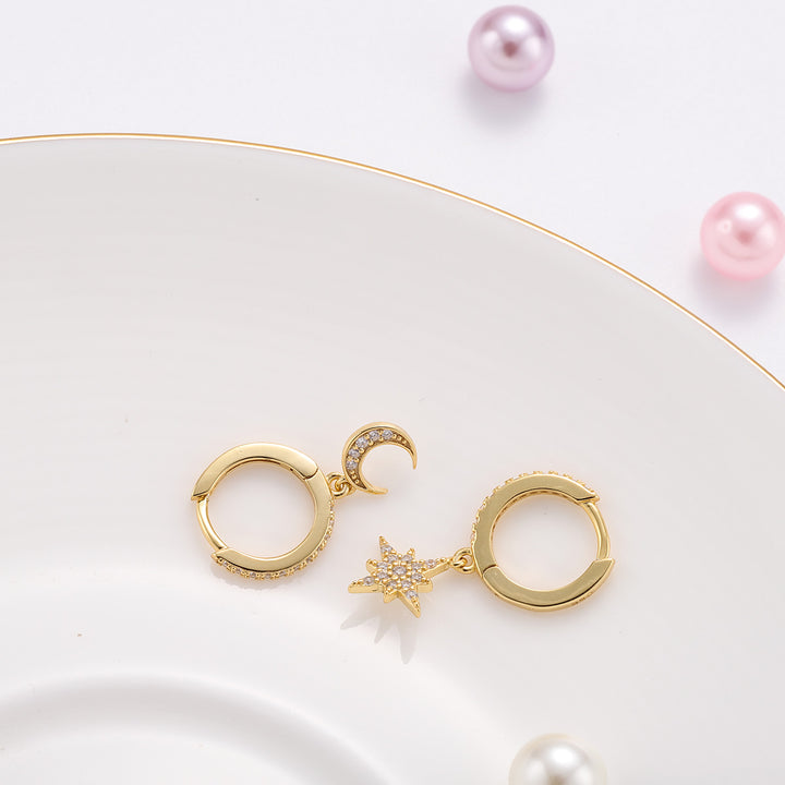 Selenichast sky gold diamond drop hoop earrings