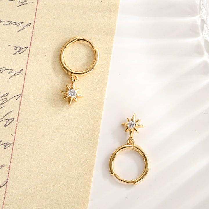 Selenichast diamond star shape drop hoops earrings