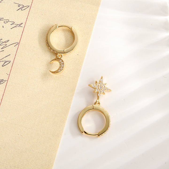 Selenichast sky gold diamond drop hoop earrings