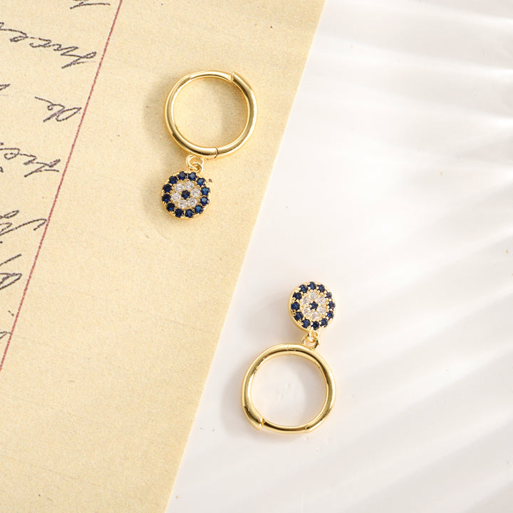 Selenichast sapphire diamond round drop hoops earrings