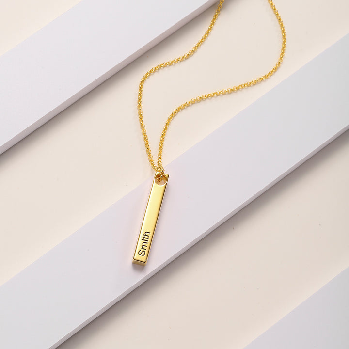 Engraved 3D Bar Name Gold Pendant Necklace
