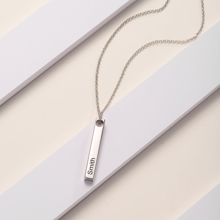 Engraved 3D Bar Name Thin Necklace