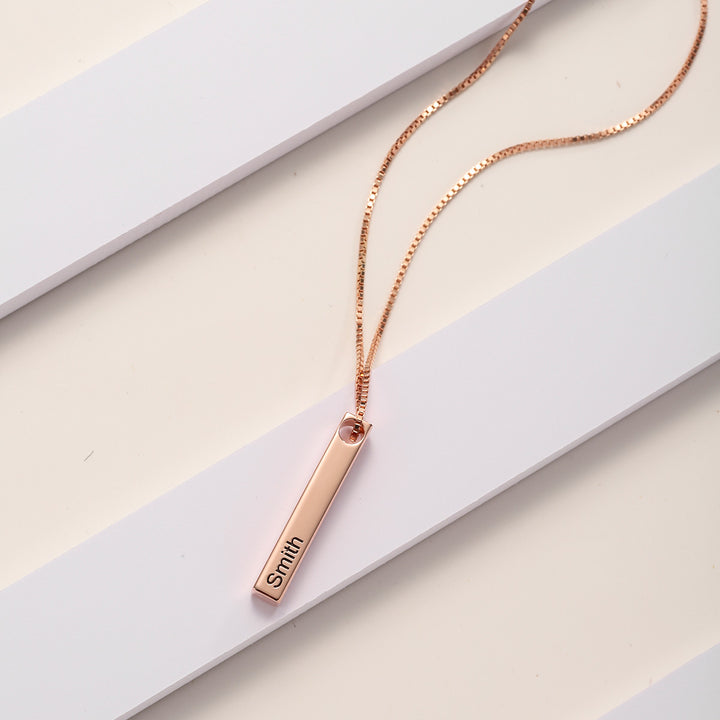 Engraved 3D Bar Name Rose Gold Pendant Necklace