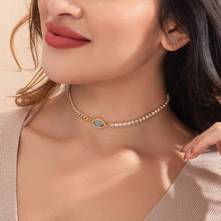 Gemstone Evil Eye Chain Choker