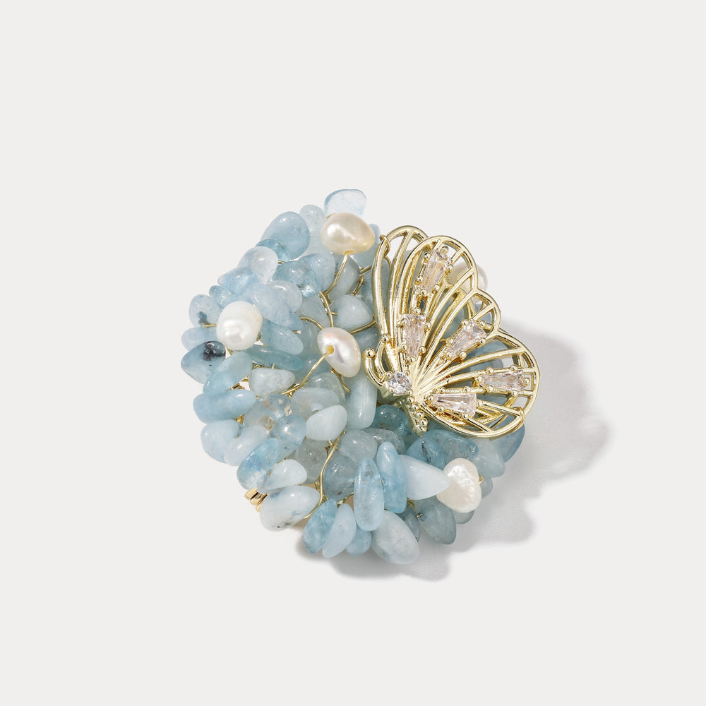 Butterfly Pearl Blue Gem Brooch