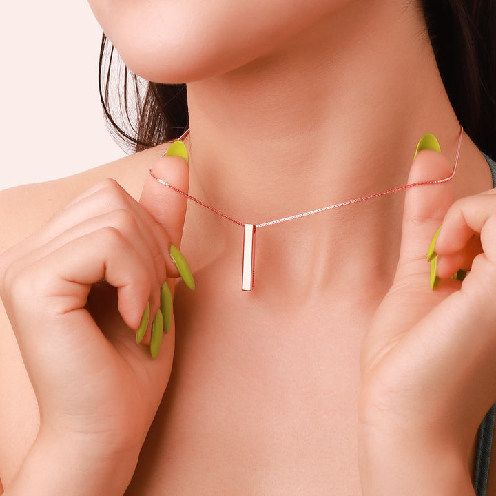 Engraved 3D Bar Name Rose Gold Chain Necklace