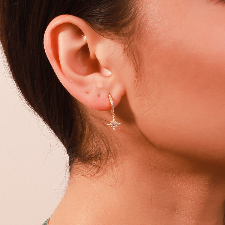 Selenichast sky gold diamond drop hoop earrings