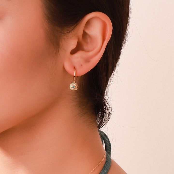 Blue Evil Eyes Sun-Shape Drop Hoops Earrings