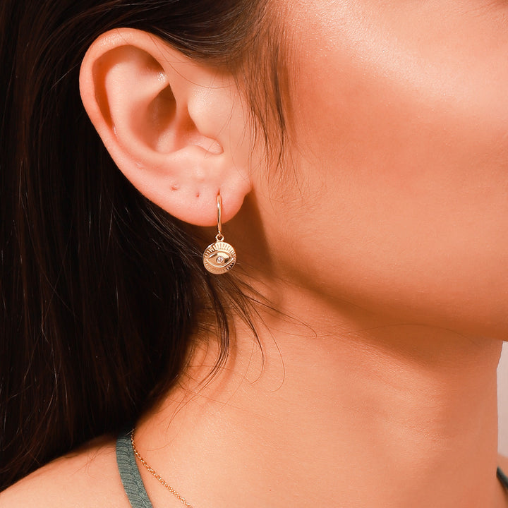 Diamond  Evil Eyes Round Drop Hoops Earrings