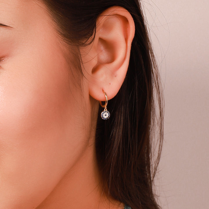 Selenichast sapphire diamond round drop hoops earrings