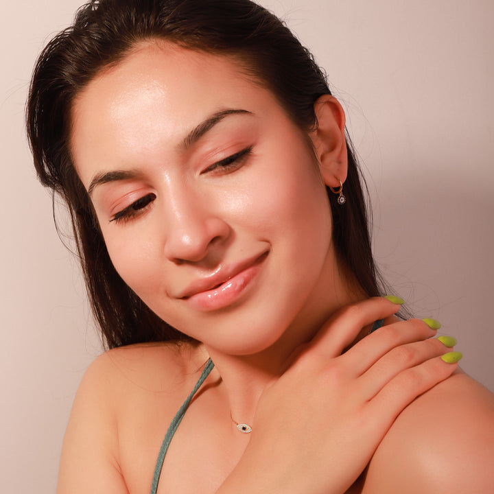 Selenichast sapphire diamond round drop hoops earrings