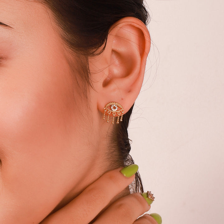 Diamond Eye Tassel Stud Gold Earrings