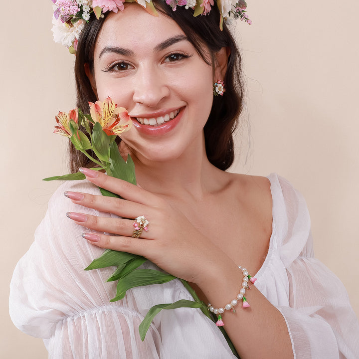 Raspberry & Lily of the Valley Enamel Ring