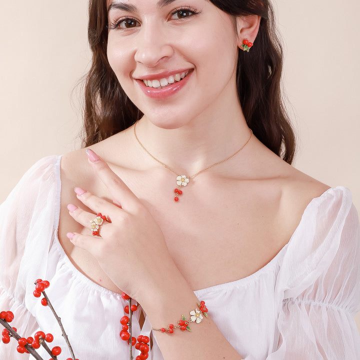 cranberry flowers jewelry set