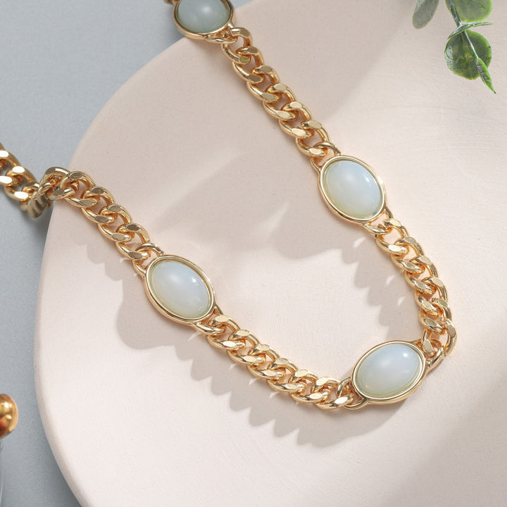 Gemstone Station Chain Fashion Necklace
