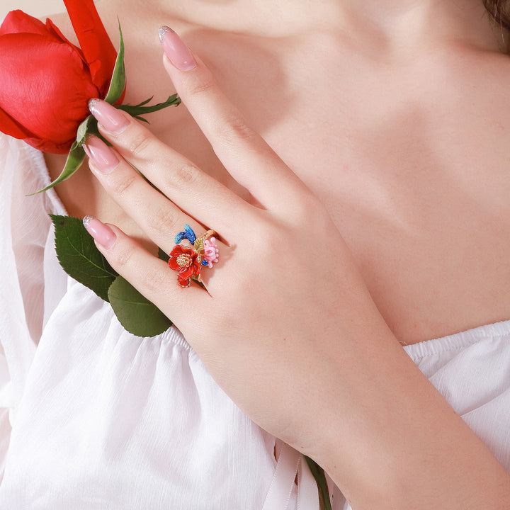 Gemstone Flower Open Ring