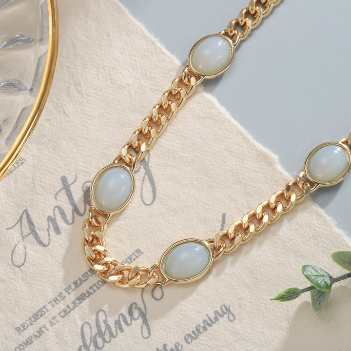Gemstone Station Cuban Chain Necklace