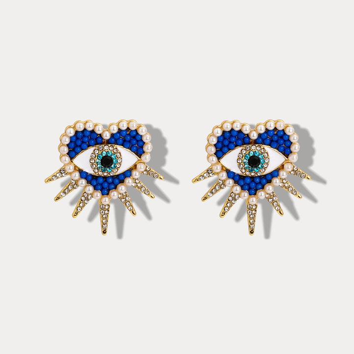 Selenichast Heart Sun Diamond Evil Eye Earrings
