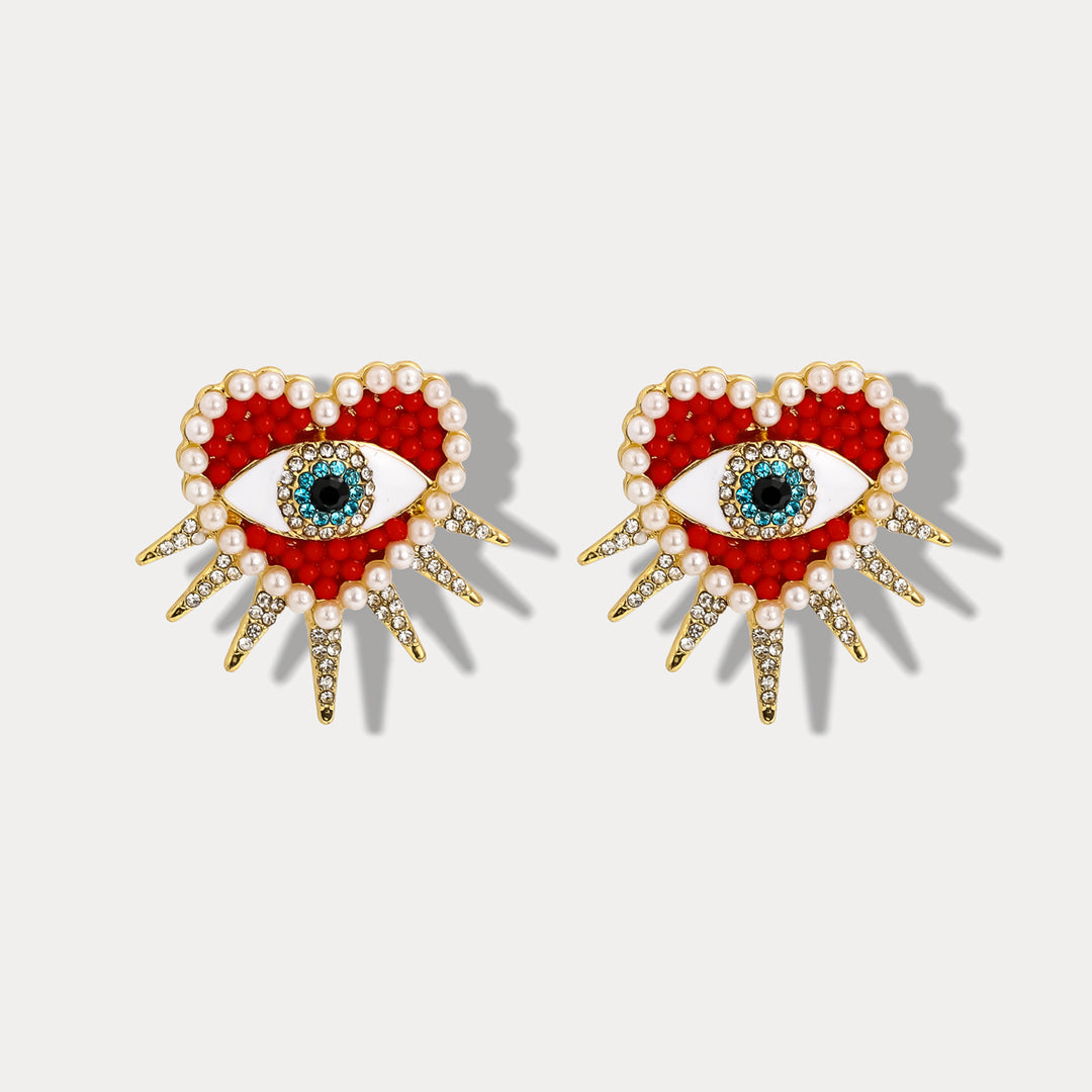 Selenichast Heart Sun Diamond Evil Eye Earrings