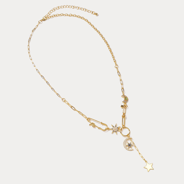 Guardian of the Stars and Moon Gold Chain Necklace