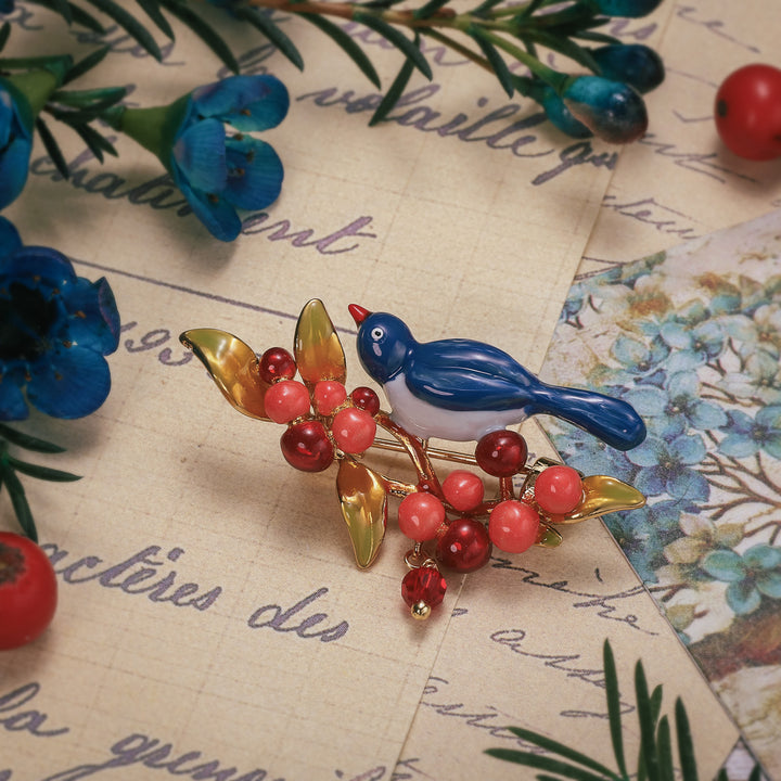 Pair of Lovebirds Berry Brooch