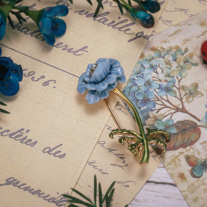 Blue Floral Leaves Brooch