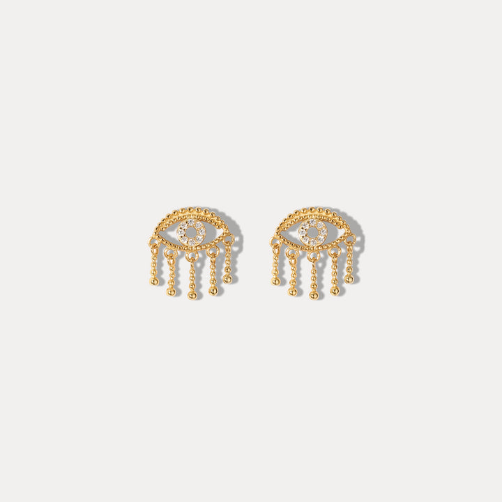 Selenichast Diamond Eye Tassel Stud Earrings