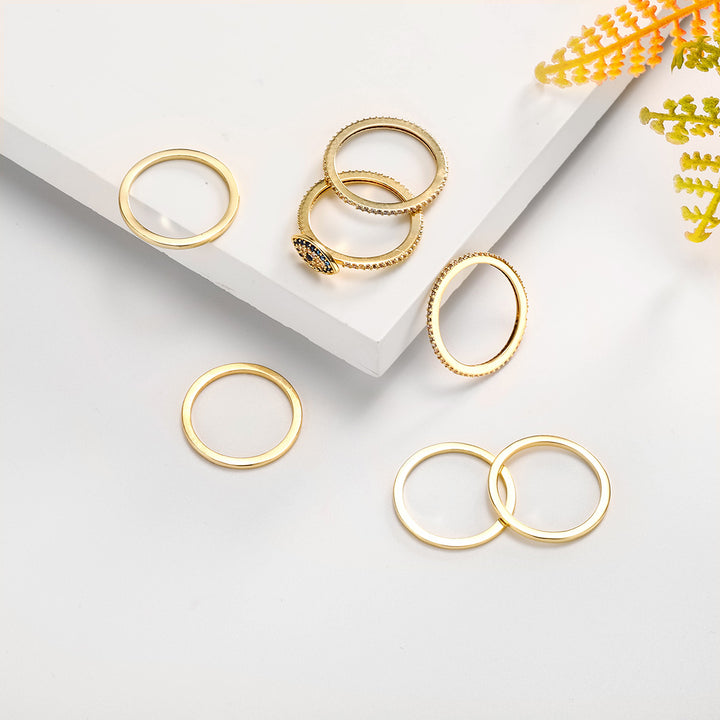 Stackable Diamond Evil Eye Brass Rings