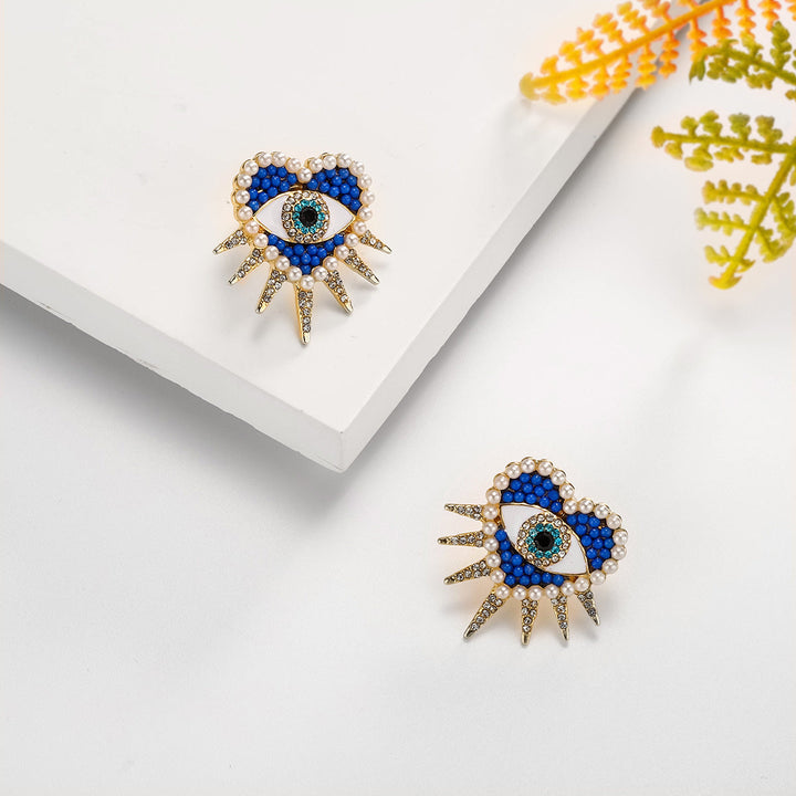 Blue Heart Sun Diamond Evil Eye Talisman Earrings