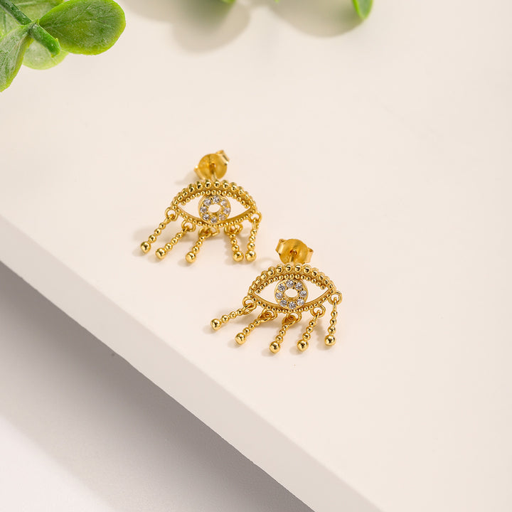 Diamond Evil Eye Tassel Stud Earrings