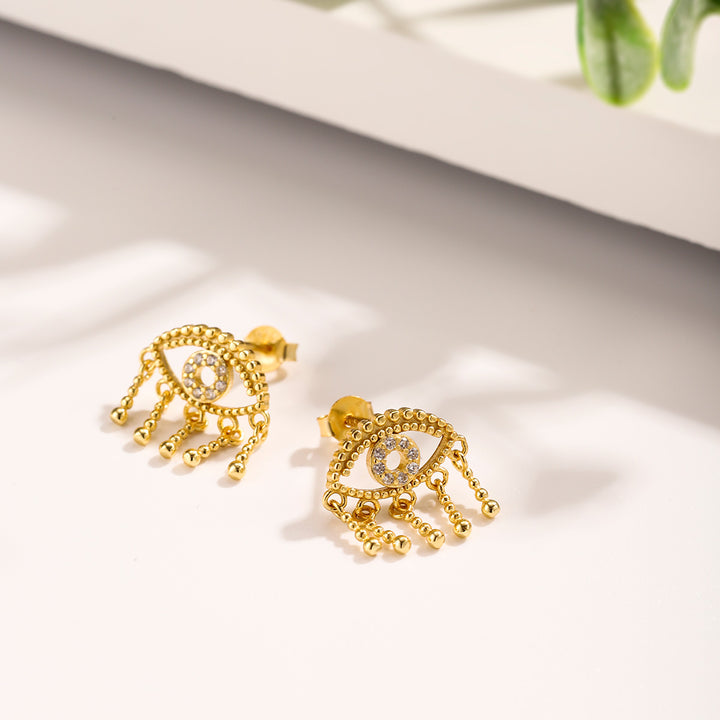 Diamond Eye Tassel Stud Earrings Astrology Jewelry
