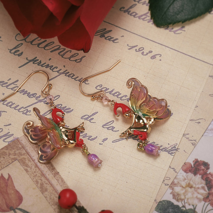 enamel flower fairy stud earrings