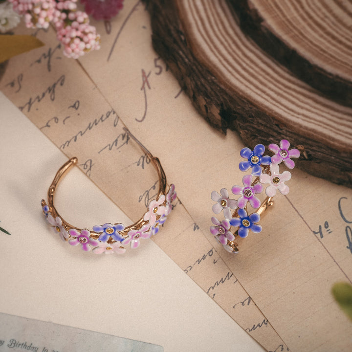 purple forget me not flowers hoop earrings