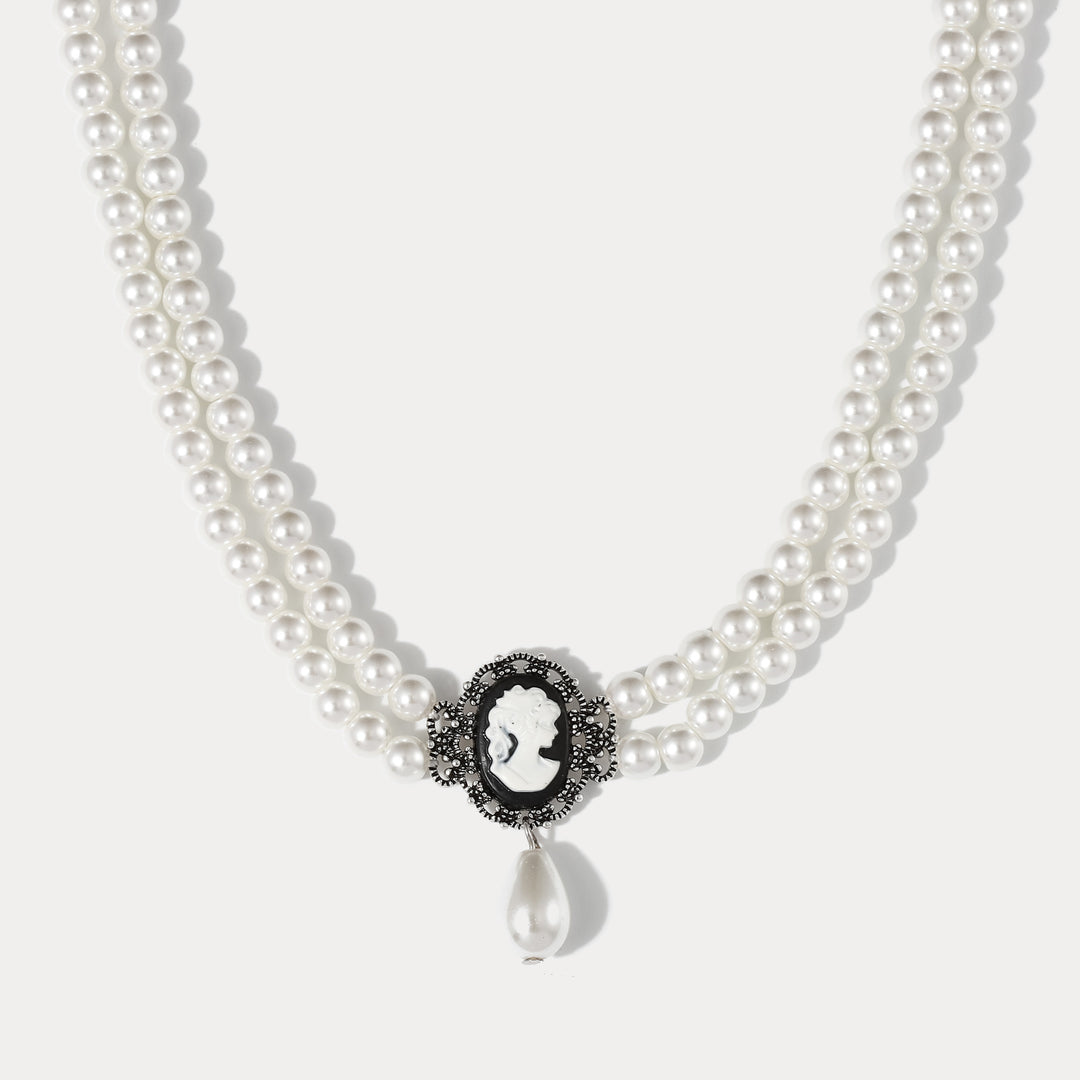 Selenichast Dark Rose Pearl Choker Double Strand Pearl Necklace