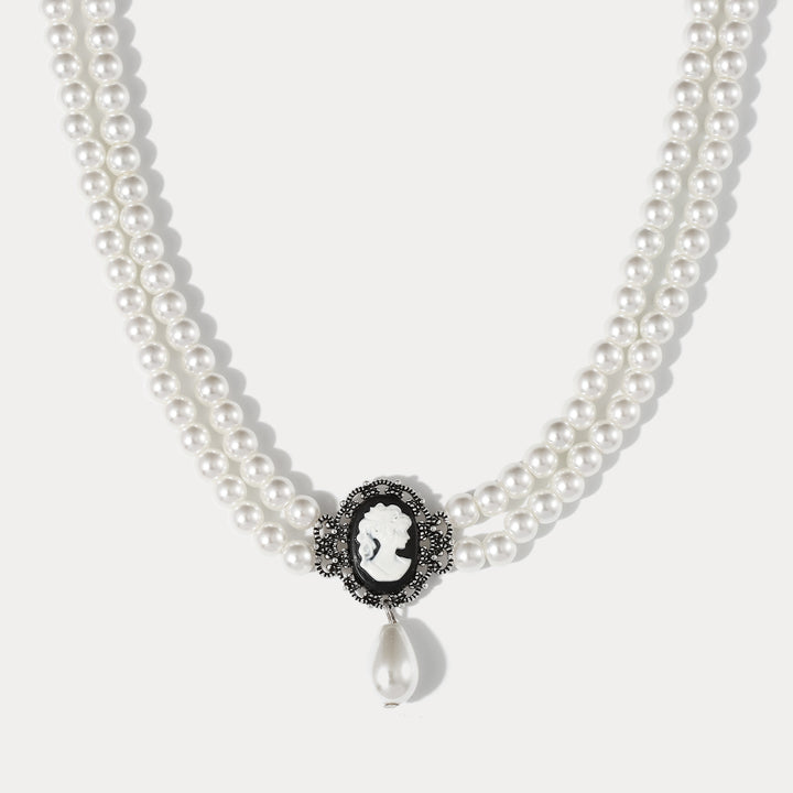 Selenichast Dark Rose Pearl Choker Double Strand Pearl Necklace