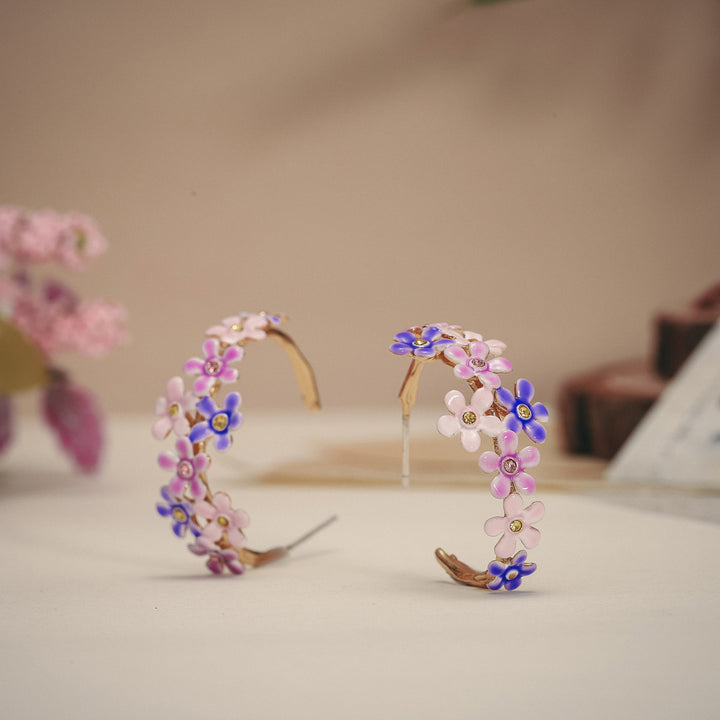 forget me not flowers hoop gold earrings