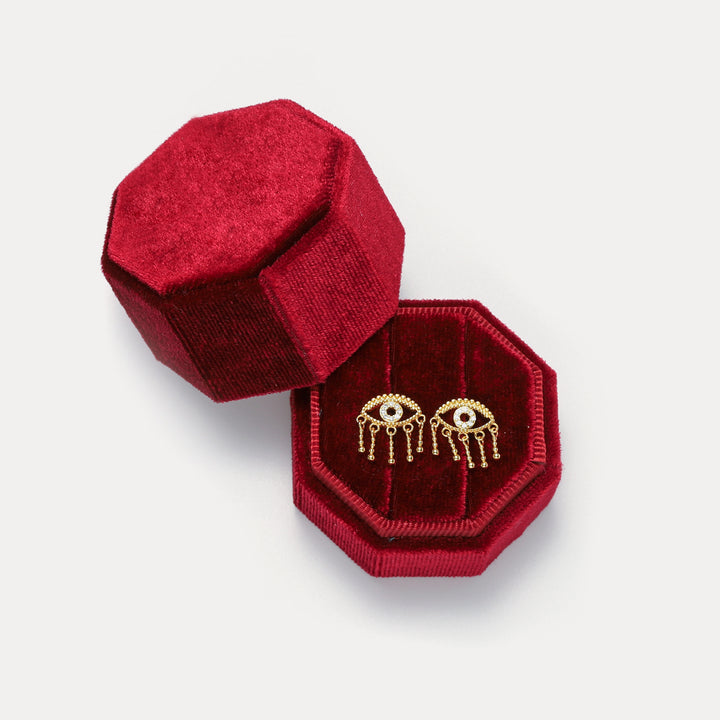 Diamond Eye Tassel Stud Earrings Jewelry Box