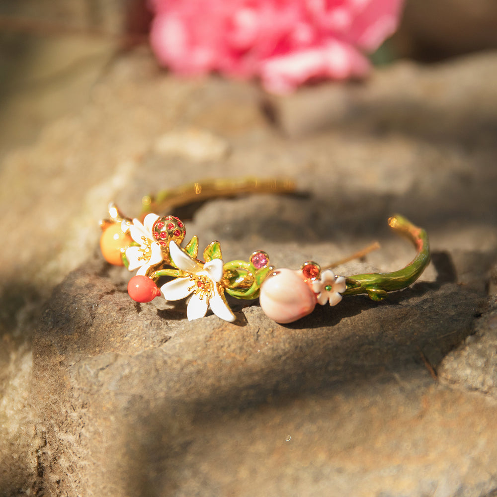 Orange Cherry Flower Gold Bracelet