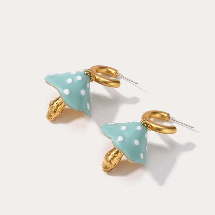 Blue Mushroom Hoop Earrings