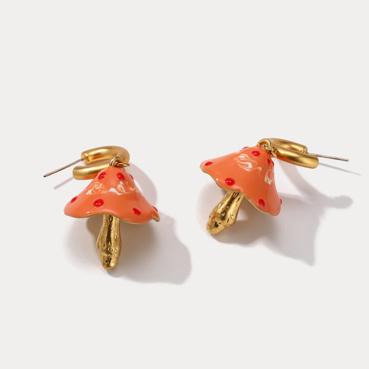 Orange Mushroom Nature Earrings