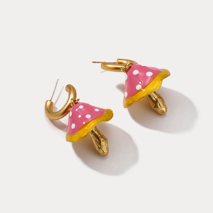 Pink Mushroom Dangling Earrings