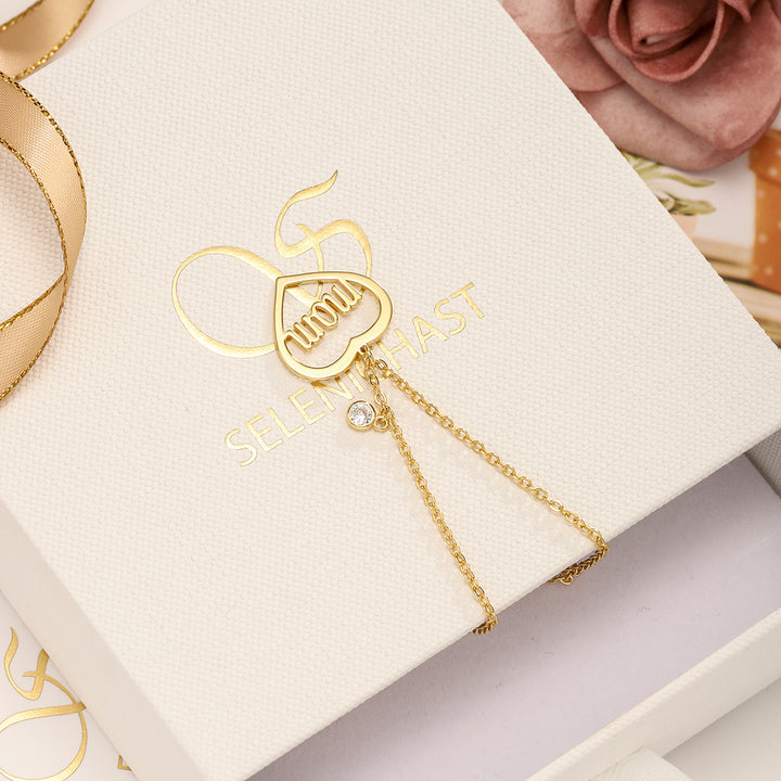 Single Diamond Love Mom Gold Necklace
