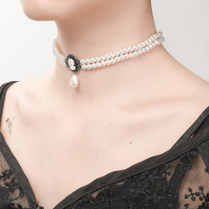 Dark Rose Double Layered Pearl Choker