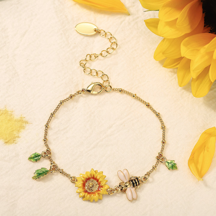 Sunflower & Bee Chain Bracelet